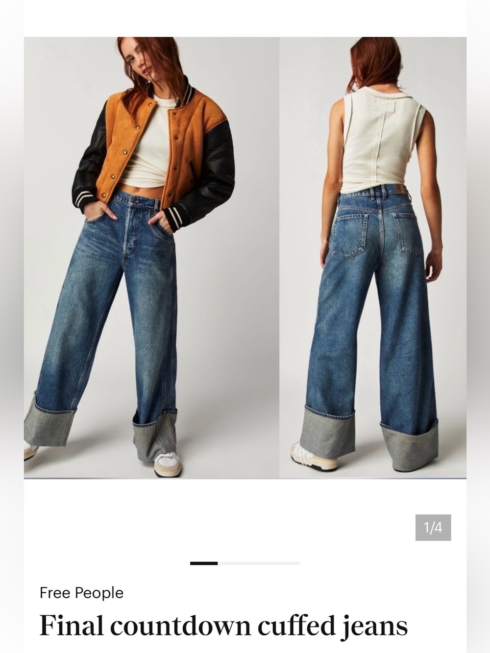Free People Relaxed Wide-Leg Blue Denim Jeans - Picture 2 of 2